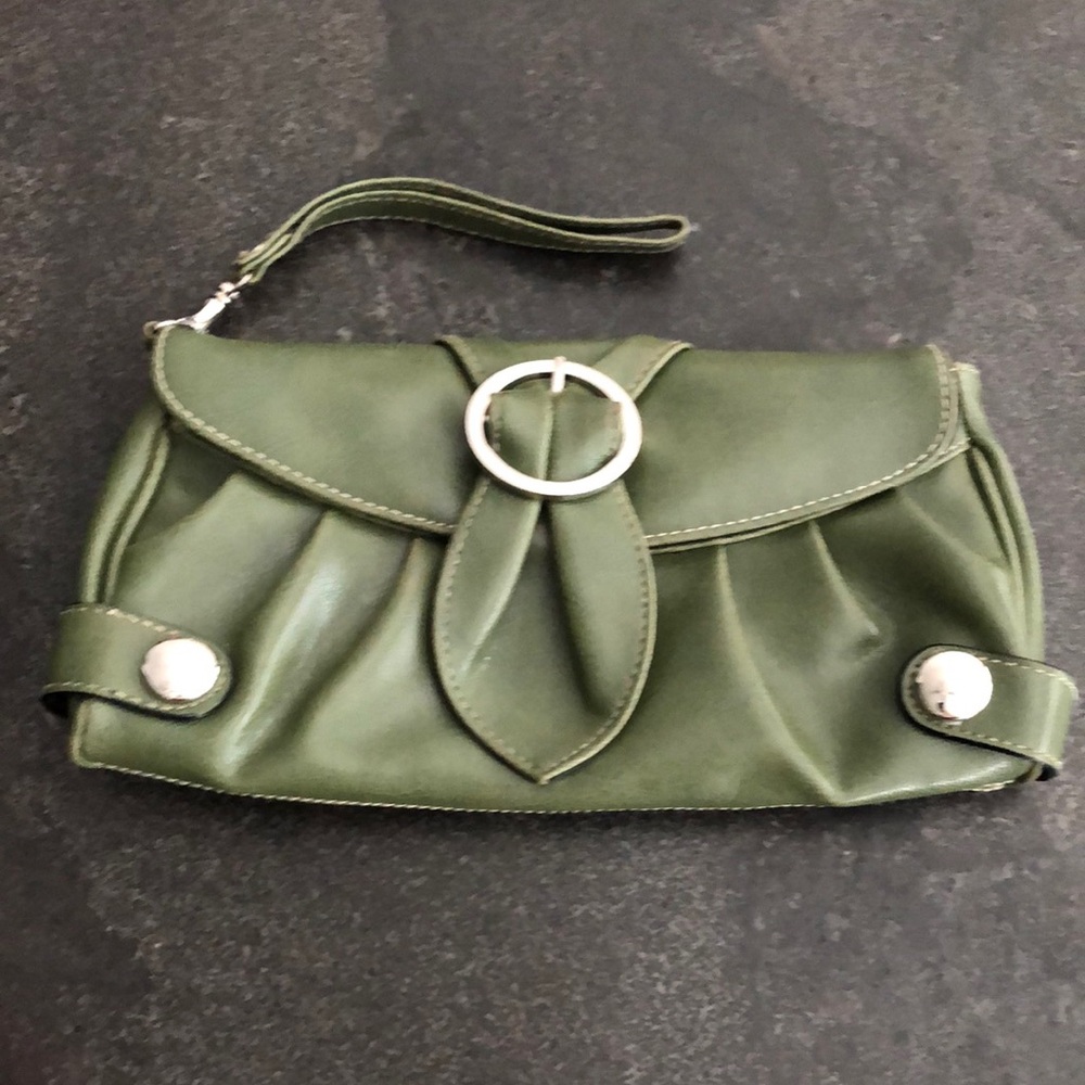 Olive Green Clutch with Silver Buckle
